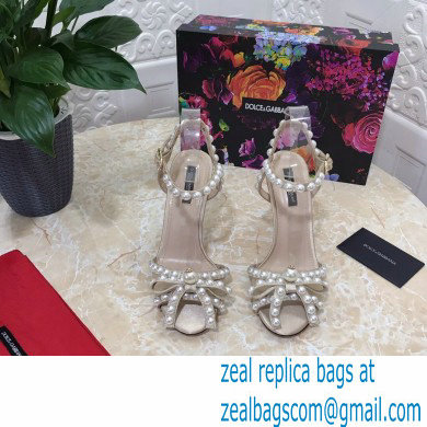 Dolce  &  Gabbana Heel 10.5cm Satin Sandals Beige with Pearl Application 2021